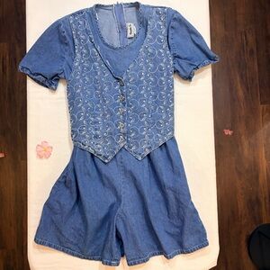 90’s Vintage Alexandra Lee Denim Romper- 6